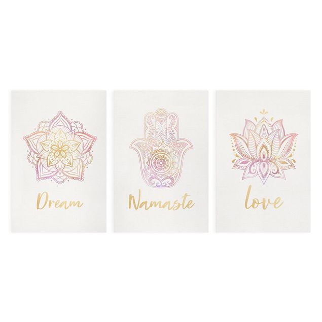 Wanddeko Esszimmer Mandala Namaste Lotus Set gold rosa