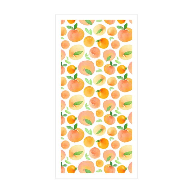 Outdoor Teppich Aquarell Orangen mit Blättern in weißem Rahmen