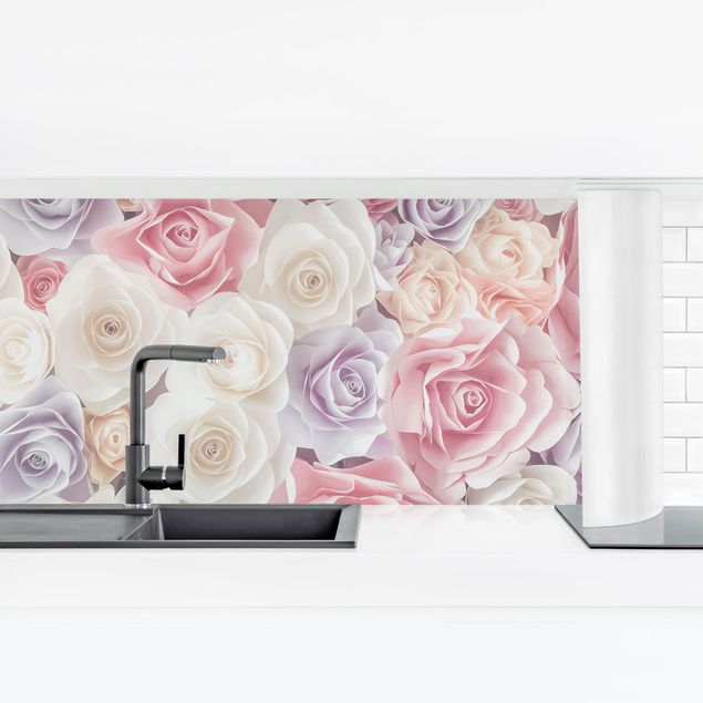 Küchenrückwand Folie Blumen Pastell Paper Art Rosen