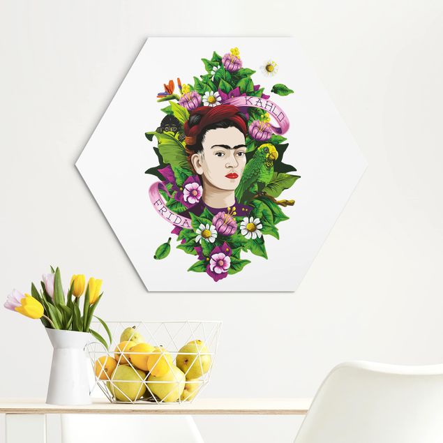 Wanddeko Blume Frida Kahlo - Frida, Äffchen und Papagei