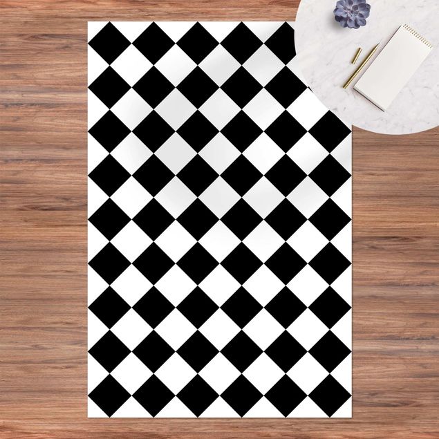 Wanddeko Esszimmer Geometrisches Muster gedrehtes Schachbrett Schwarz Weiß