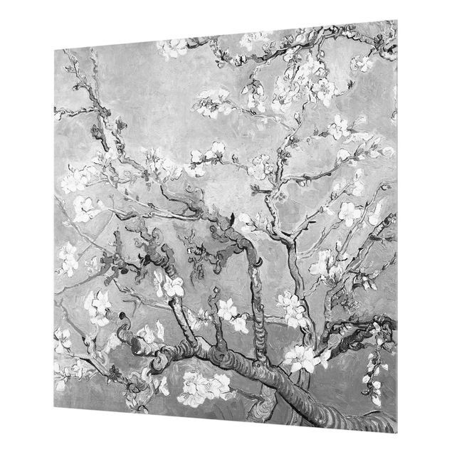 Wanddeko grau Vincent van Gogh - Mandelblüte Schwarz-Weiß
