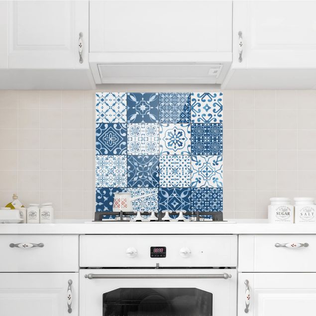 Küche Dekoration Fliesen Mustermix Blau Weiß