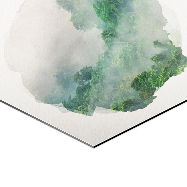 Wanddeko über Sofa Wasserfarben - Dschungel im Nebel