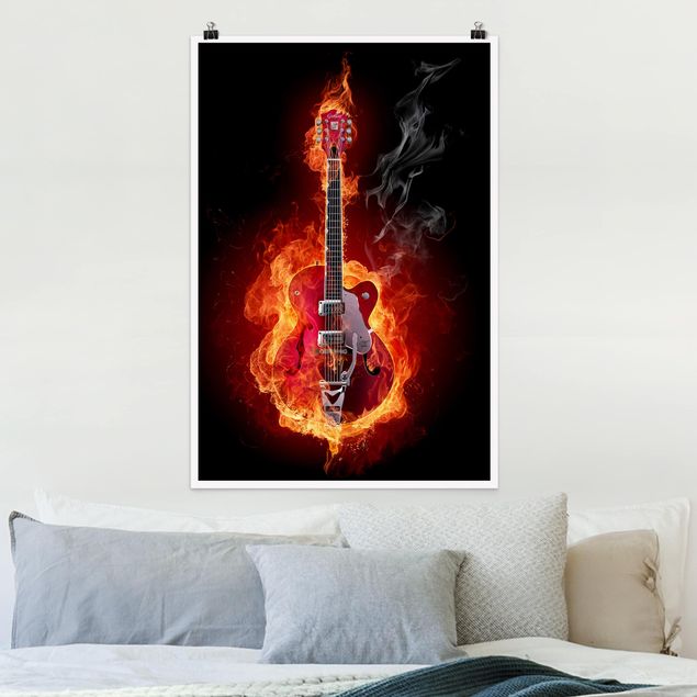 Kinderzimmer Deko Gitarre in Flammen