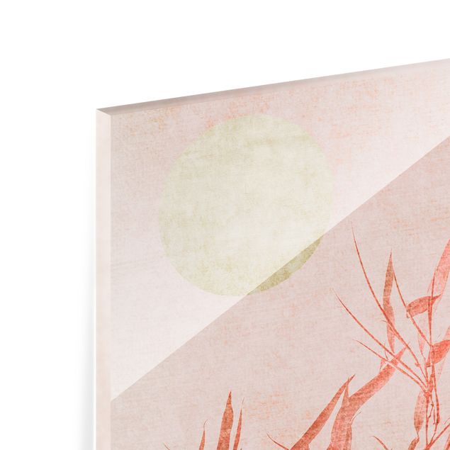 Kubistika Kunstdrucke Goldene Sonne mit Rosa Bambus