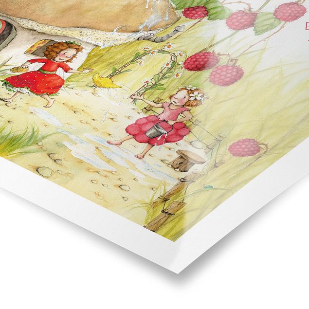 Wanddeko Illustration Erdbeerinchen Erdbeerfee - Unter dem Himbeerstrauch