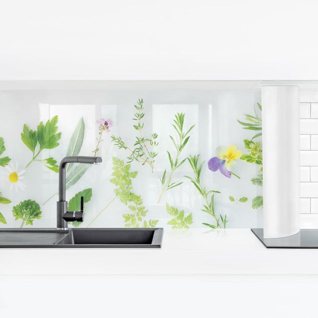 Küchenrückwand Folie Kräuter Kräuter und Blüten II