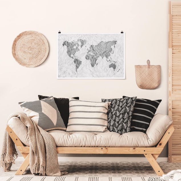 Wanddeko Flur Papier Weltkarte Weiß Grau