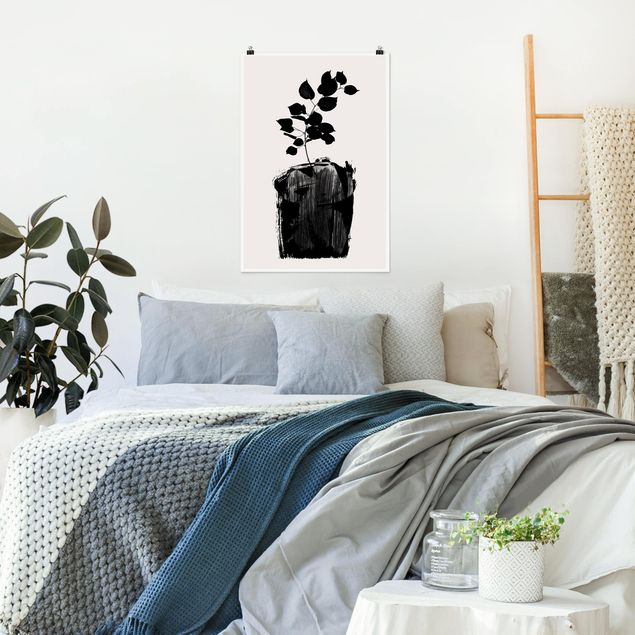 Wanddeko Schlafzimmer Grafische Pflanzenwelt - Schwarze Blätter