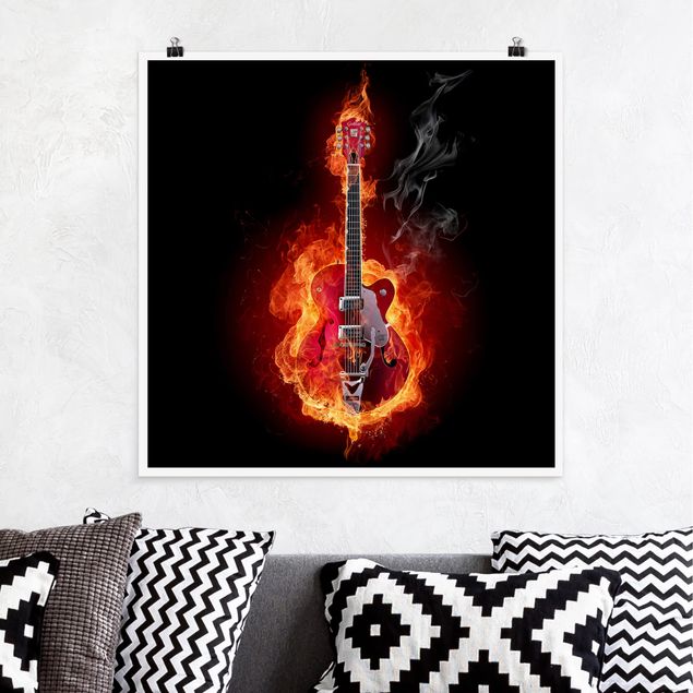 Wanddeko Büro Gitarre in Flammen