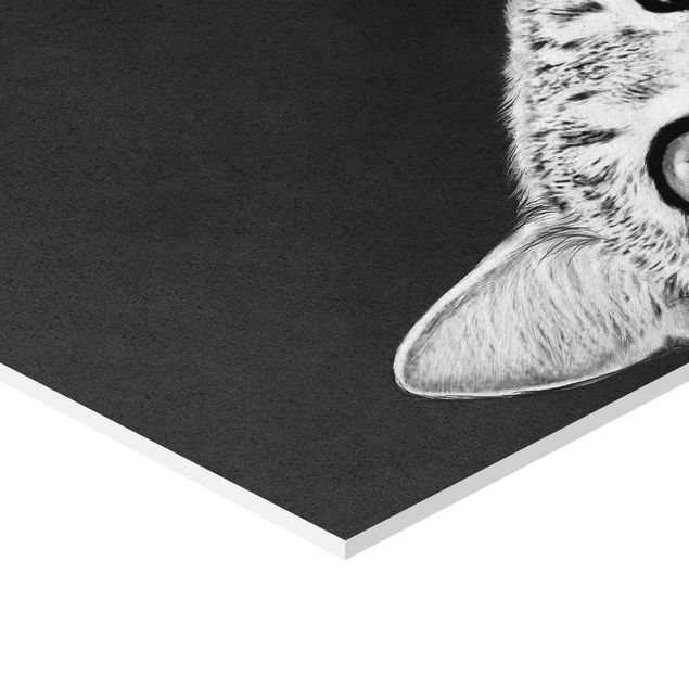 Wanddeko Treppenhaus Illustration Katze Schwarz Weiß Zeichnung