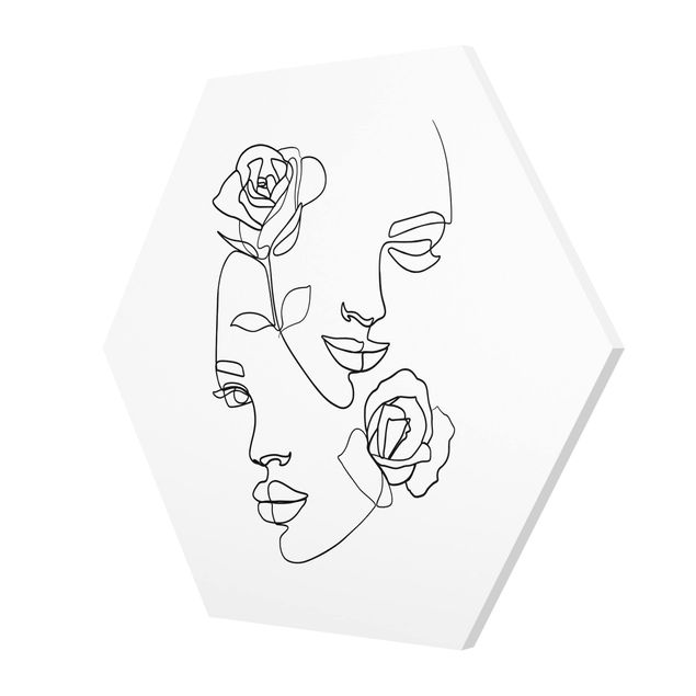 Wanddeko Jugendzimmer Line Art Gesichter Frauen Rosen Schwarz Weiß