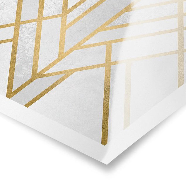 Wanddeko Esszimmer Art Deco Geometrie Weiß Gold