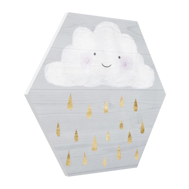 Wanddeko Babyzimmer Wolke mit goldenen Regentropfen