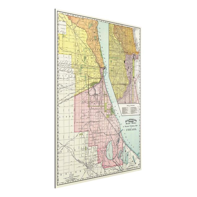Wanddeko bunt Vintage Karte Chicago
