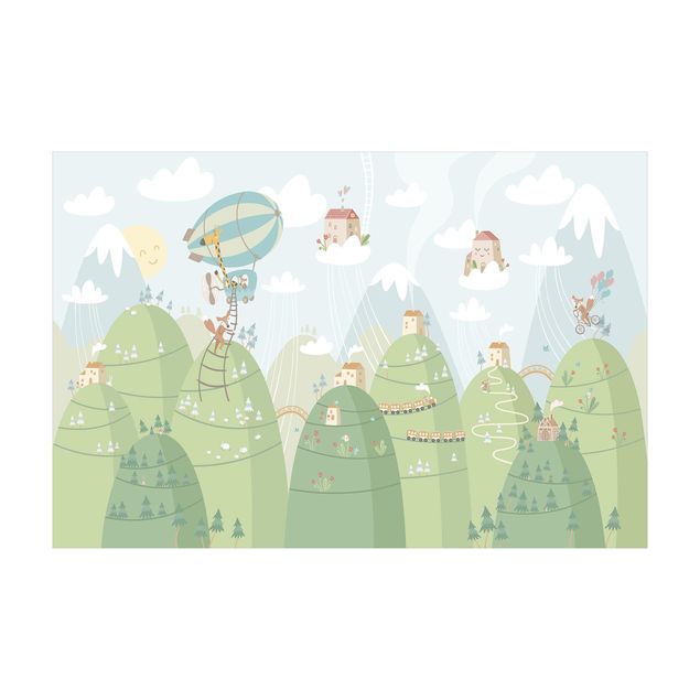 Wanddeko Jungenzimmer Wald mit Häusern und Tieren