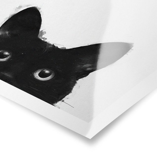 Wanddeko Jugendzimmer Illustration Schwarze Katze auf Weiß Malerei