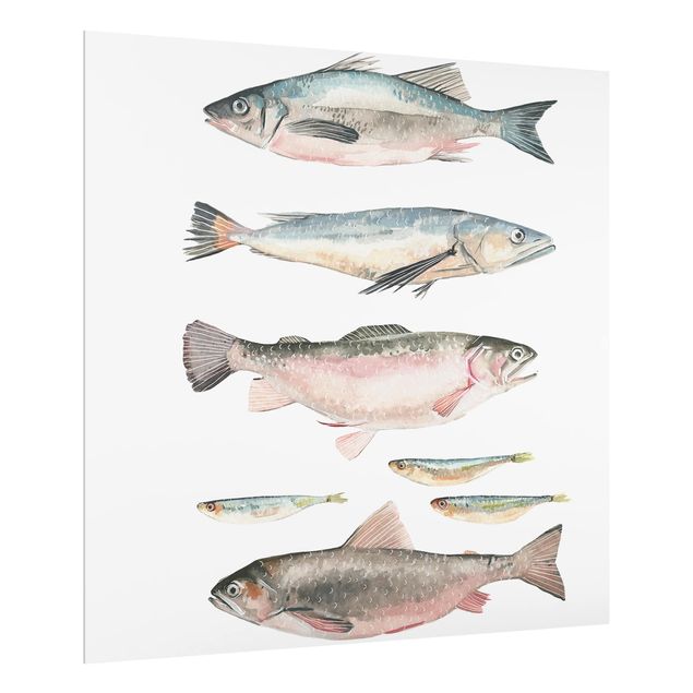 Wanddeko Aquarell Sieben Fische in Aquarell I