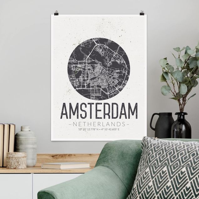 Wanddeko Schlafzimmer Stadtplan Amsterdam - Retro