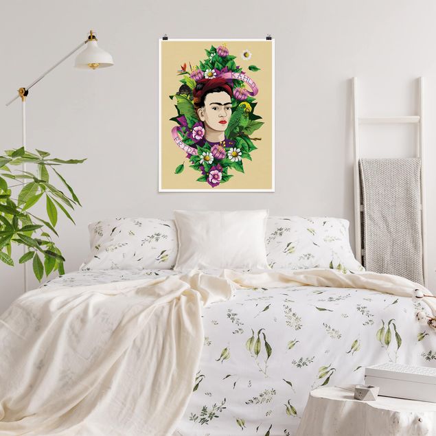 Wohndeko Blume Frida Kahlo - Frida, Äffchen und Papagei