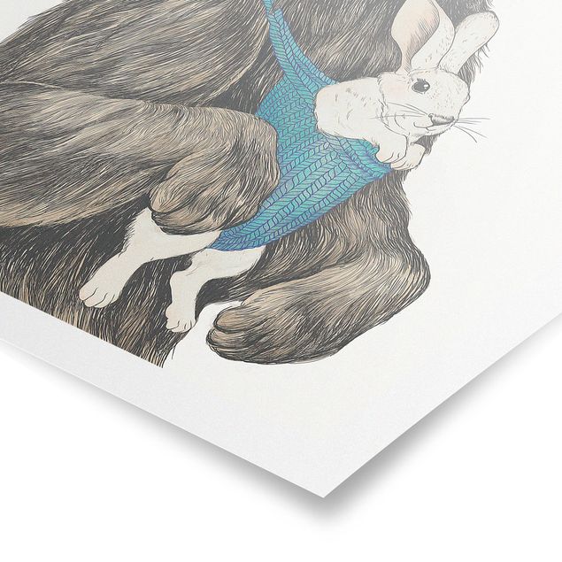 Wanddeko Esszimmer Illustration Bär und Hase Baby