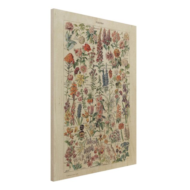 Wanddeko bunt Vintage Lehrtafel Blumen V