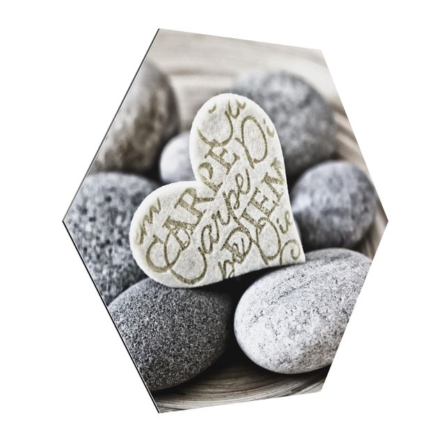Wanddeko Esszimmer Carpe Diem Herz mit Steinen