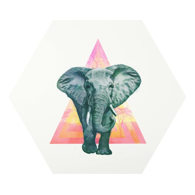 Wanddeko Esszimmer Illustration Elefant vor Dreieck Malerei
