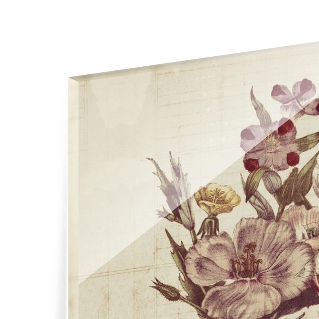 Glasrückwand Küche Blumen Vintage Letter Blumenstrauss