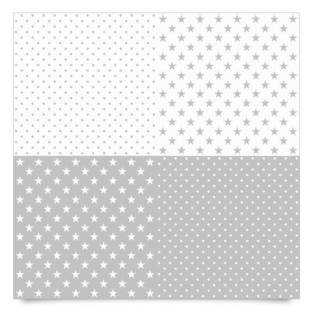 Klebefolie für Fensterbank Grau weiße Sterne und Punkte in 4 Variationen