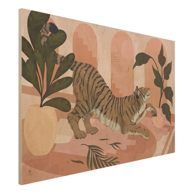 Wanddeko Schlafzimmer Illustration Tiger in Pastell Rosa Malerei