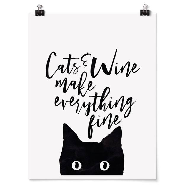Wanddeko Büro Cats and Wine make everything fine