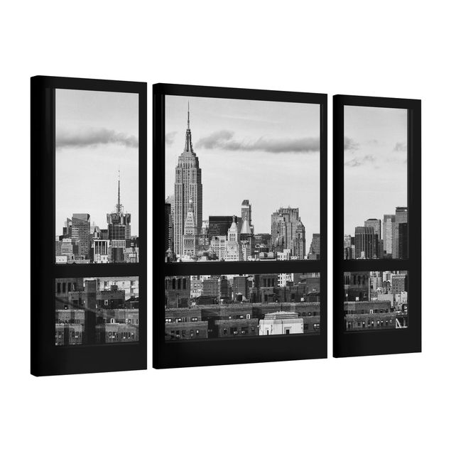 Wanddeko Flur Fensterblick New York Skyline schwarz weiß