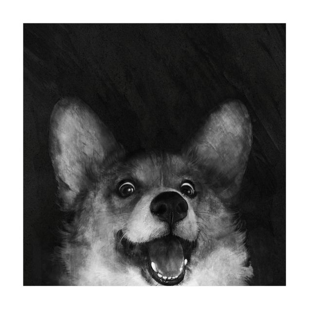 Wanddeko schwarz Illustration Hund Corgi Malerei Schwarz Weiß