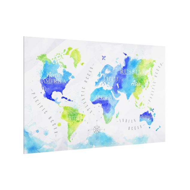 Wanddeko Weltkarte Weltkarte Aquarell blau grün