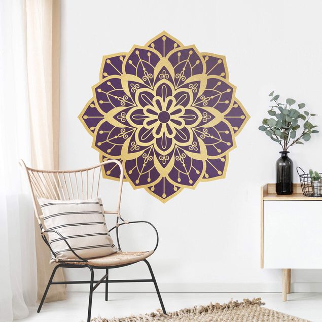 Wanddeko Schlafzimmer Mandala Blüte Muster gold violett