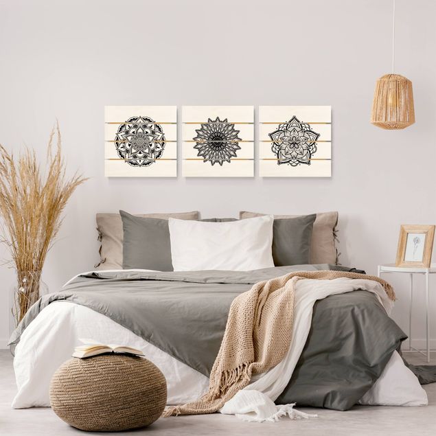 Wanddeko Esszimmer Mandala Blüte Sonne Illustration Set Schwarz Weiß
