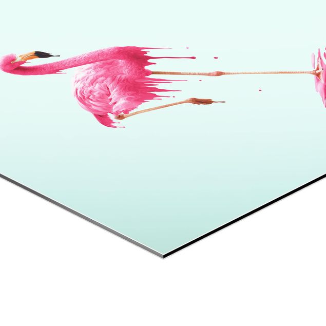 Wanddeko über Bett Schmelzender Flamingo