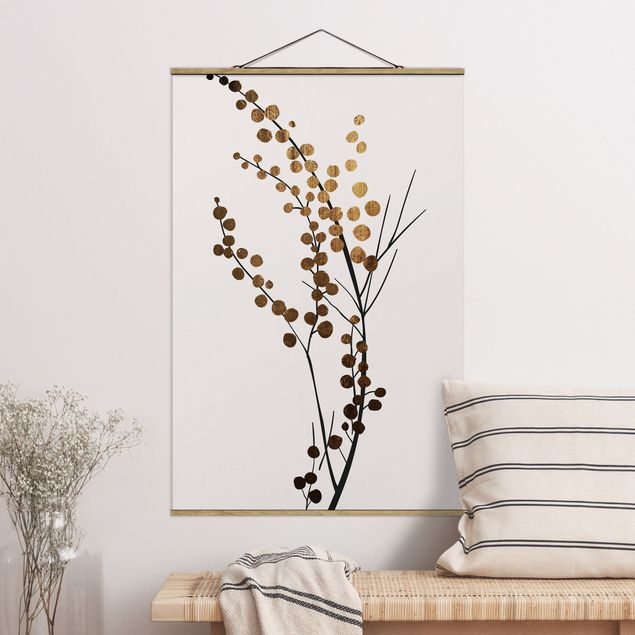 Wanddeko Wohnzimmer Grafische Pflanzenwelt - Beeren Gold