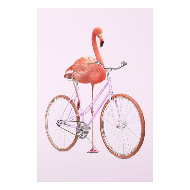 Wanddeko Flur Flamingo mit Fahrrad