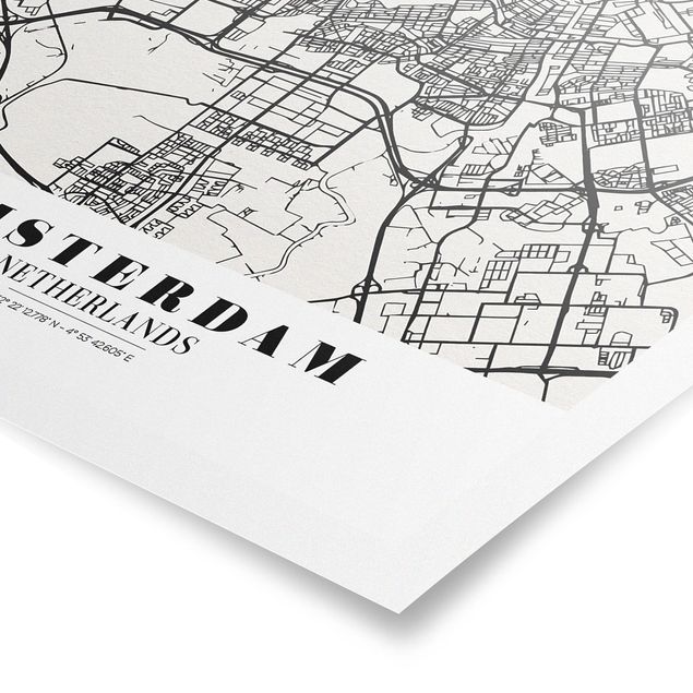 Wanddeko Jugendzimmer Stadtplan Amsterdam - Klassik