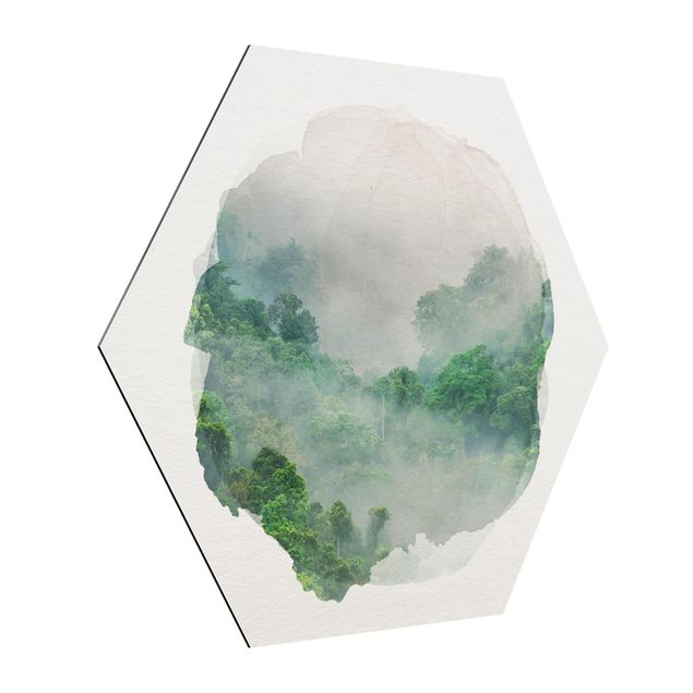 Wanddeko grün Wasserfarben - Dschungel im Nebel