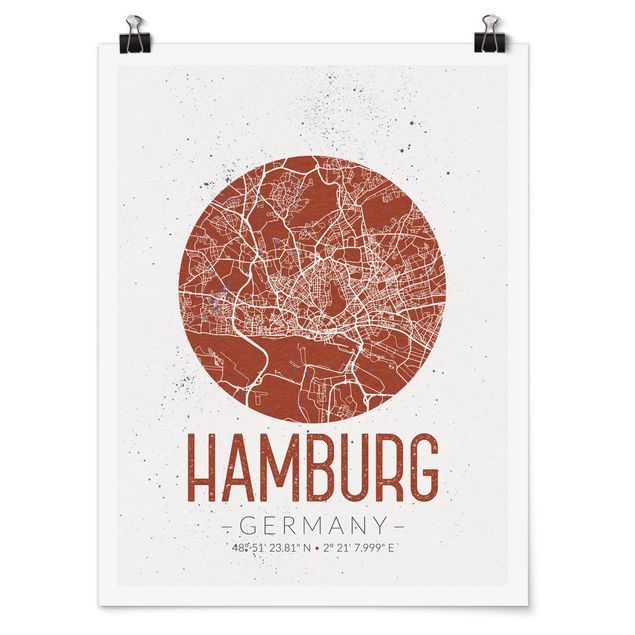 Wanddeko Büro Stadtplan Hamburg - Retro