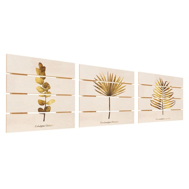 Wanddeko Esszimmer Gold - Tropische Blätter Set I