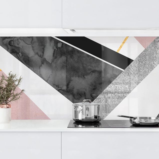 Wanddeko Küche Schwarz Weiß Geometrie mit Gold