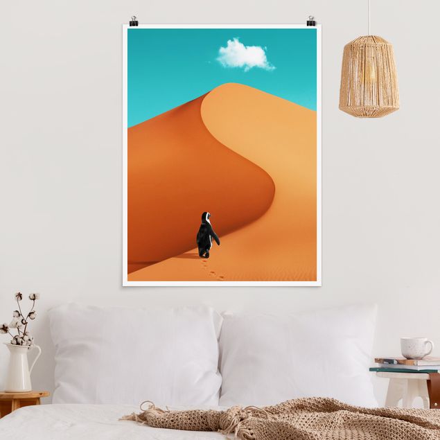 Wanddeko Schlafzimmer Wüste mit Pinguin