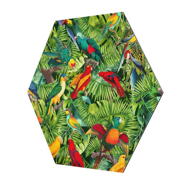 Deko Pflanzen Bunte Collage - Papageien im Dschungel