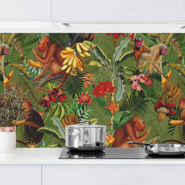 Küchen Deko Tropische Blumen mit Affen II