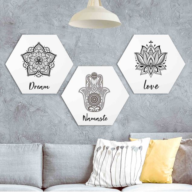 Wanddeko Schlafzimmer Mandala Namaste Lotus Set Schwarz Weiß